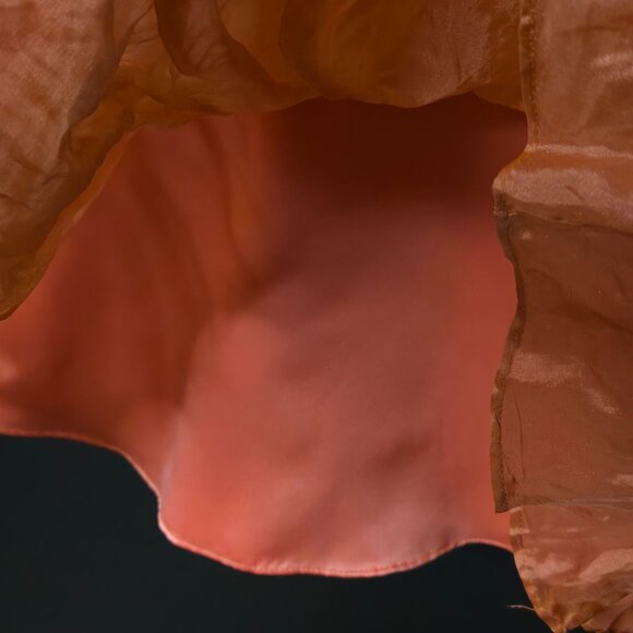 Y2K Vintage Style Silk Metallic Pink Coral Crinkle Halter Babydoll Mini Dress sz - Picture 7 of 12